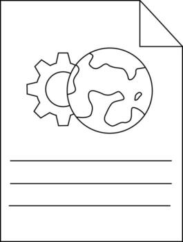 Outline of a document with a gear earth and lines for text with a folded corner vector