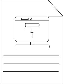 A document depicts a monitor with a paint roller on its screen with text lines below and a folded corner vector