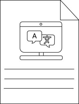 A document displays a computer monitor with translation bubbles Three lines are for writing vector