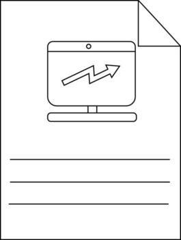 A document shows a computer monitor displaying a line graph with an upward trend vector