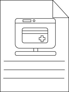 A document shows a monitor displaying a credit card symbol with blank lines below vector