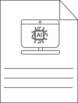 A document with a computer displaying AI on the screen featuring three lines for notes vector