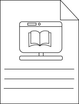 A document with a computer showing an open book and lines below a folded corner at the top vector