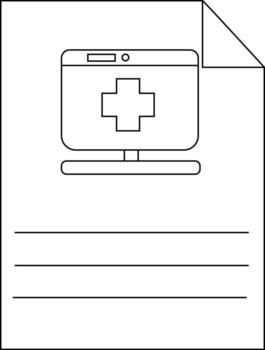 A document with a medicalsymbol computer screen on it with lines beneath it for writing vector