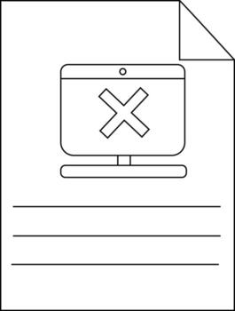 A document with a screen displaying a prominent X atop three horizontal lines vector