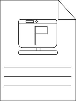 A paper with lines has a monitor displaying a flag in the top center and the top right corner of the paper is folded over vector