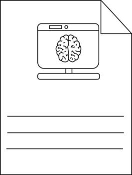 A sheet with a computer showing a brain inside and lines below vector
