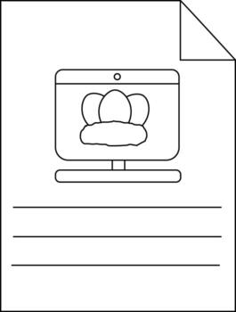 Computer showing eggs on screen sits atop lines on a white page with a folded corner vector