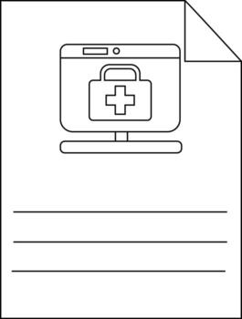 Computer monitor displays a medical kit set on a document with lines for input vector