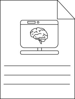 computadora con cerebro imagen en pantalla posicionado encima Tres horizontal líneas en un página con un doblada esquina vector