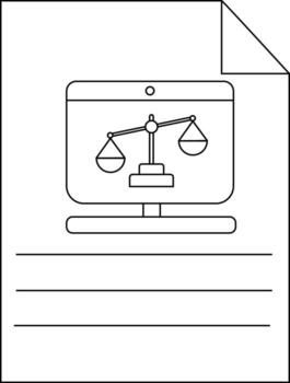Document showing scales of justice on a tablet with text fields vector