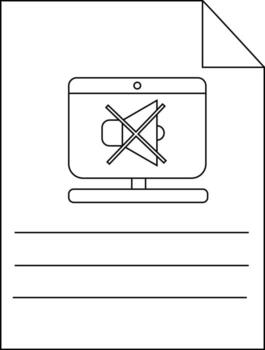 monitor con tachado altavoz en sábana líneas abajo esquina doblada vector