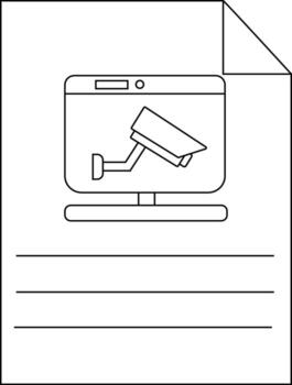 Outlined document depicting a monitor displaying a security camera vector