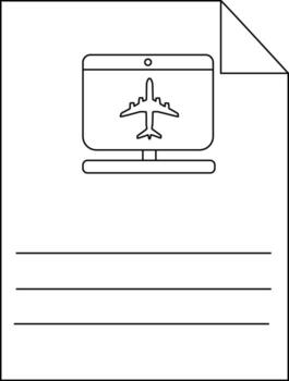 contorno de documento con avión en monitor página esquina doblada y líneas para texto vector