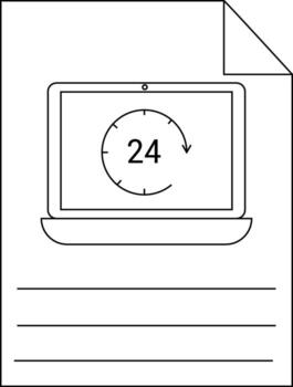 un documento con un ordenador portátil mostrando 24 dentro un circular flecha y Tres líneas para texto vector