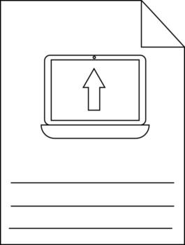 A laptop with an upward arrow on a document with lines for writing vector