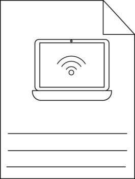 un página caracteristicas un ordenador portátil con un Wifi símbolo y Tres blanco líneas a el fondo el página esquina es doblada vector
