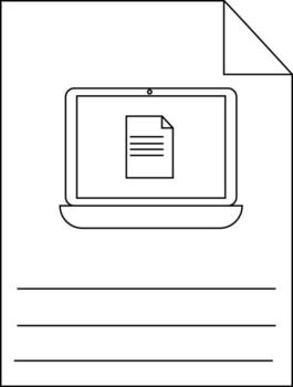 A paper document has a laptop displaying a document icon with lines below Upper right corner is folded vector