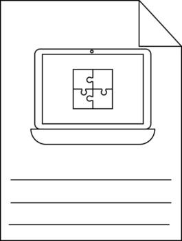 Laptop displaying puzzle on a file with lines vector
