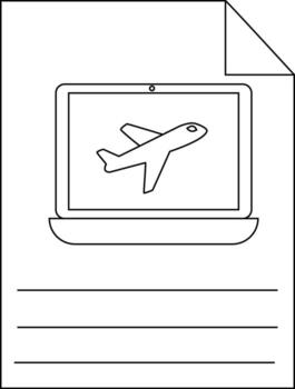 A document displaying a laptop with a plane on screen followed by three blank lines vector