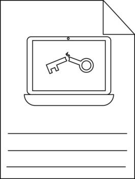 A document featuring a laptop displaying a broken key and blank lines for writing vector