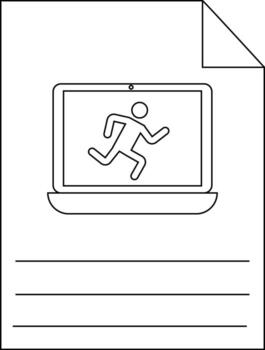 A document showing a laptop with a running stick figure on its screen vector
