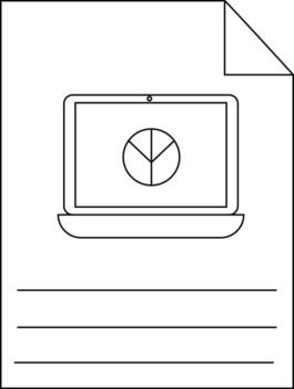 un documento con un ordenador portátil mostrando un tarta gráfico y Tres líneas para texto a el fondo el parte superior Derecha esquina es doblada vector
