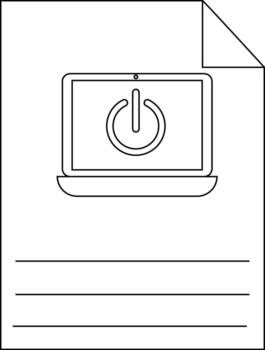 un documento con un ordenador portátil en eso presentando un poder botón y Tres líneas vector