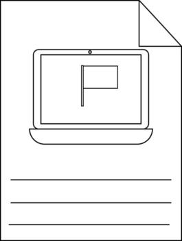 A drawn notebook shows a laptop with a flag screen and lines for notes on the page vector