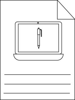 A laptop displayed on a sheet of paper with lines below and a folded corner vector