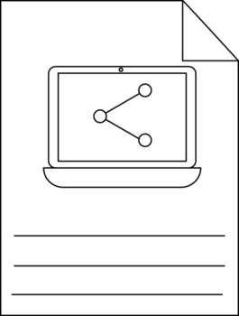 A line drawing of a document featuring a laptop with a share icon vector
