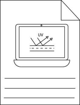 un página con un ordenador portátil pantalla demostración uv ligero reflejando apagado un superficie y líneas para escritura vector