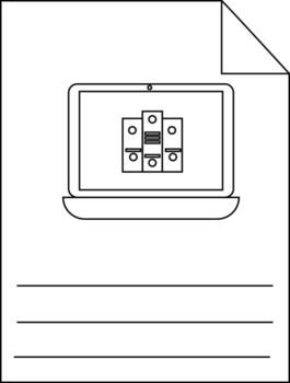 A white document displays a laptop showing 5 filing cabinets Lined space is below and a corner of the sheet is turned over vector