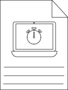 Black white image of a paper with a laptop displaying a stopwatch on it above lined areas vector