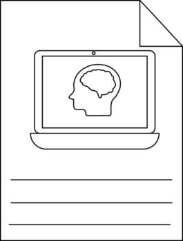 Drawing of a computer screen with a head and brain on it on top of blank lines and a folded paper corner vector