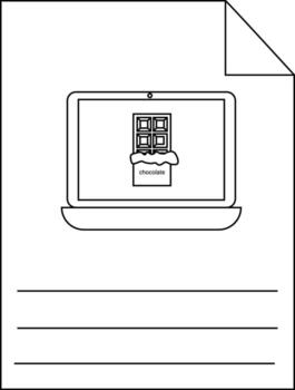 imagen de chocolate en un ordenador portátil dentro un documento presentando líneas para texto vector