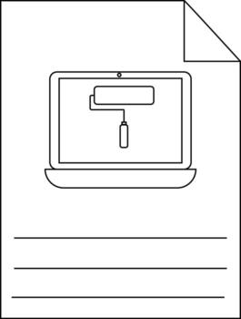 Image shows a document page with a laptop graphic and lines at the bottom A corner of the document is folded vector