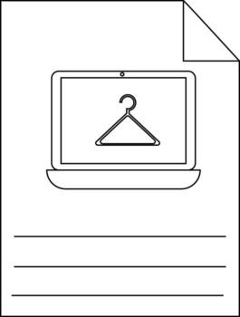 Line art document featuring laptop display with a hanger on the screen plus blank lines for text vector