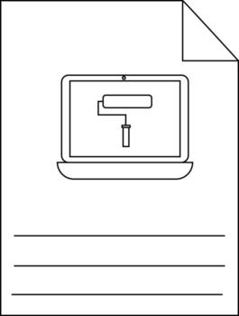 Line drawing of laptop displaying paint roller icon with ruled lines below vector