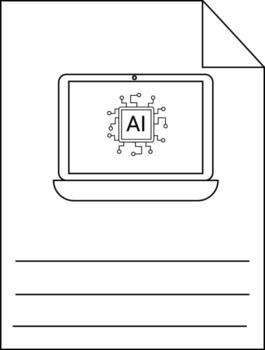 Sheet with laptop graphic with AI inside and lines below vector