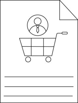 A document showing a user icon shopping cart three lines of text and a folded upper right corner vector
