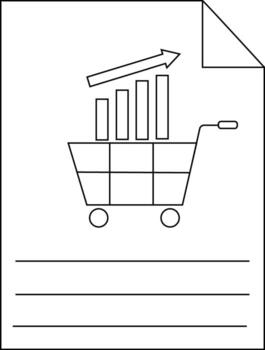A document shows a shopping cart bar graph and arrow suggesting commerce and growth vector