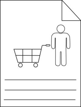 A drawing of a person with a shopping cart on a paper with lines vector