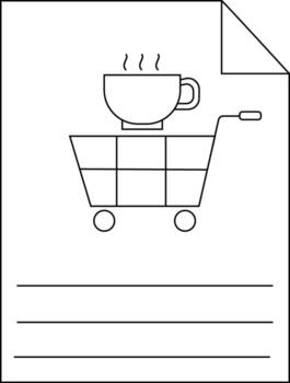 A sketch of a cup on a shopping cart on a paper with lines for writing vector