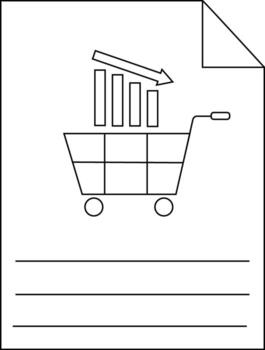 A shopping cart with a falling chart on a sheet of paper vector
