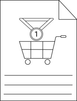 Document showing shopping cart medal with number 1 and lines for writing vector