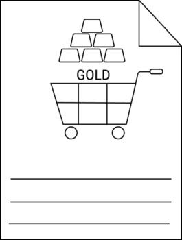 Document displays gold ingots in a shopping cart with lines for notes vector