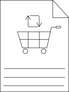 A simple graphic shows a shopping cart below a looped arrow on a document with lines vector