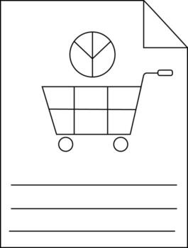 Report shows a shopping cart and pie chart with lines below vector