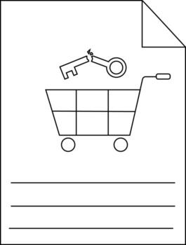 Shopping cart under a broken key on paper with lines top right corner is folded vector